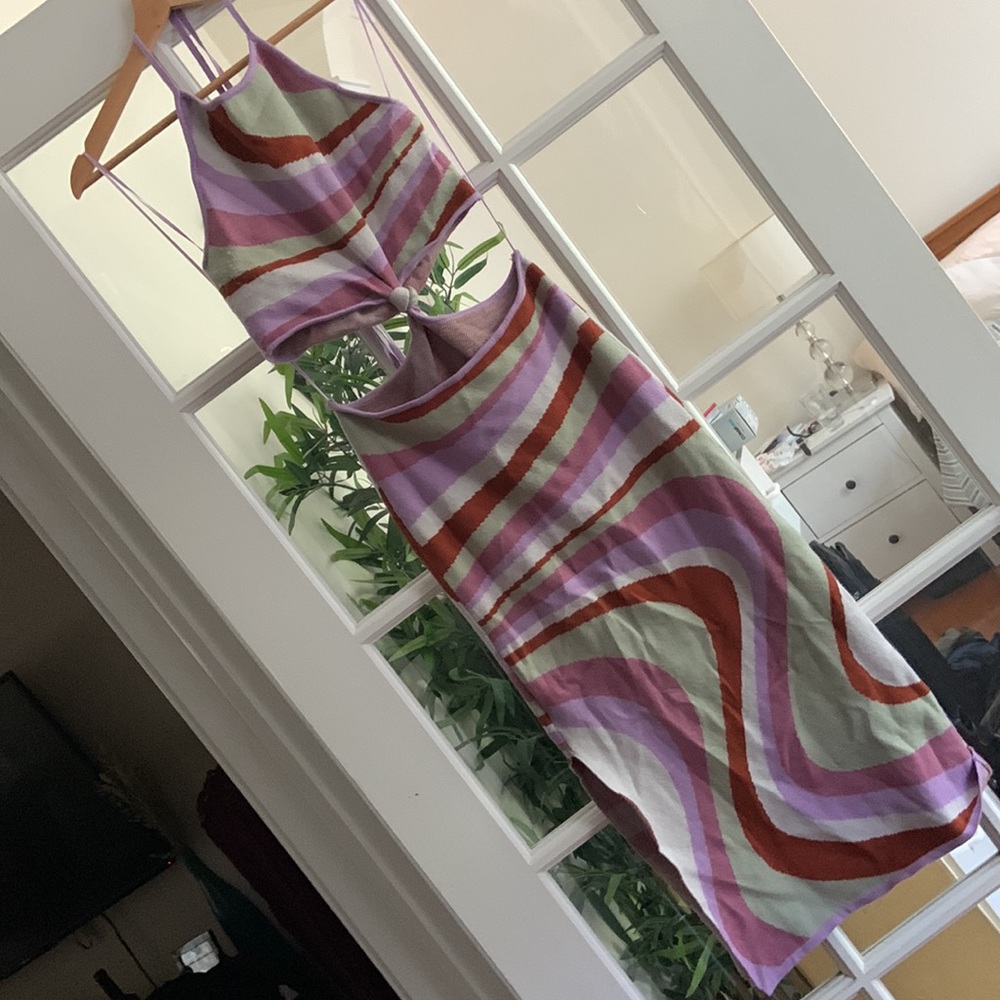 Fun cutout 4SI3NNA bodycon maxi tie neck dress with side cutouts and side slit